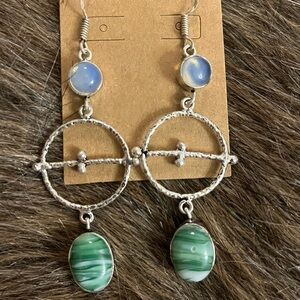 Silver and Green Artisan Earrings